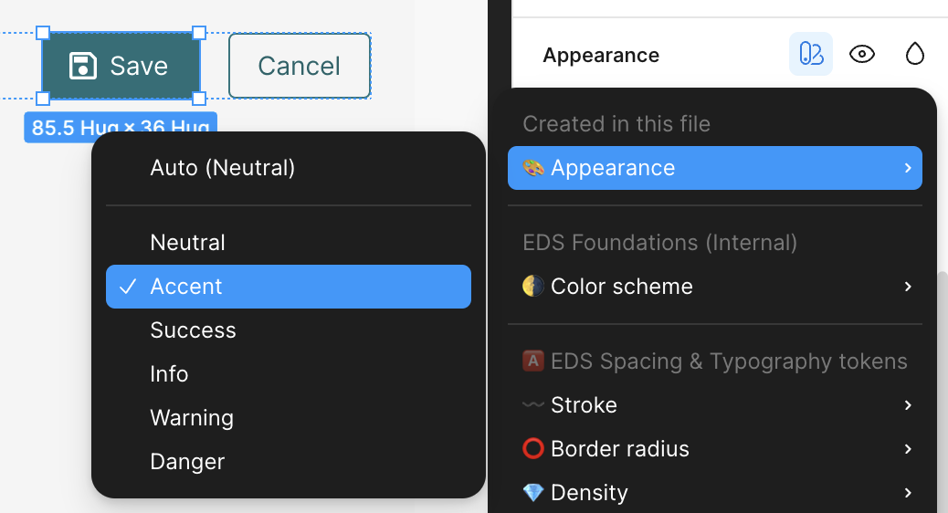 Primary button appearance dropdown
